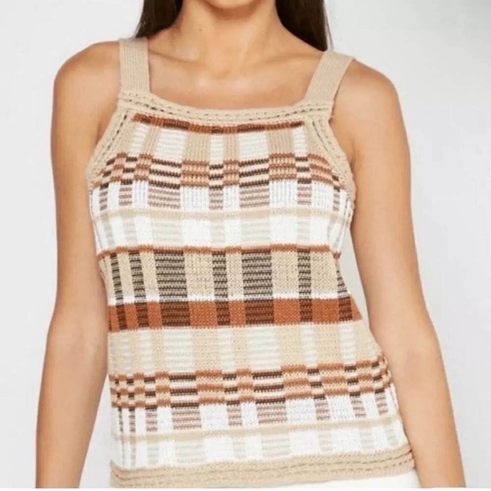 Banana Republic Beige and Brown Plaid Tank Top